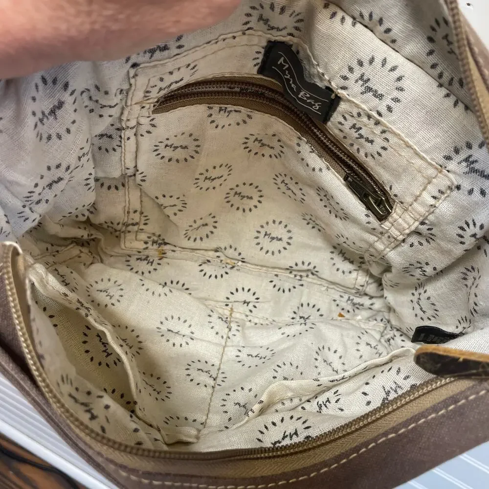 Myra Bag Canvas & Cow Hair/Hide Flap Front w/Clasp Closure